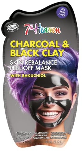 7th Heaven Charcoal Clay Peel Off Face Mask with Bakuchiol - Skin Rebalance | Skin rebalance, vegan, genuine 7th Heaven, purifies, revitalizes, easy peel-off, enhances complexion, deep cleansing, 7th