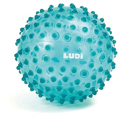 Ludi - Balle de Massage Bleue - Éveil Sensoriel pour Bébé dès 6 Mois - Picots Tendres - Stimulation, Dextérité et Coordination - 100% PVC - Lavable - Ø 20 cm - Soulage Les Dents et Favorise Le Jeu