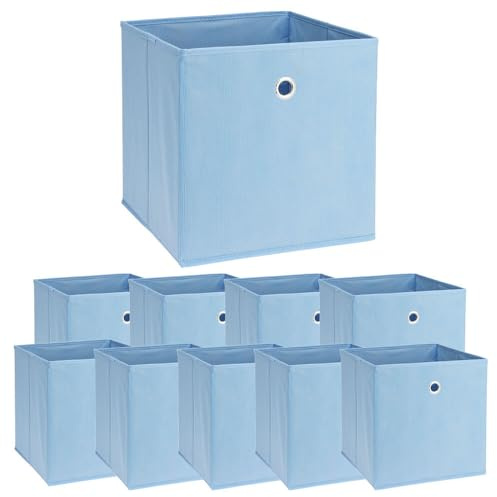 Murago - 10er Set Faltbox ca. 30x30x30 cm Blau - Würfel Aufbewahrungsbox faltbar Aufbewahrungskörbe Einschub Korb Boxen Box Stoff Hellblau für Kleidung Spielzeug Unterwäsche Büro Regalkorb Klappbox