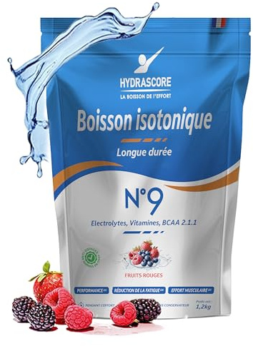 Hydrascore N°9 - Fruits Rouges 1200 g - Nouvelle Recette - Boisson Isotonique Energétique pour Sportifs - Running, Vélo, Triathlon - Énergisante & Hydratante - Électrolytes Hydratation BCAA - H1036