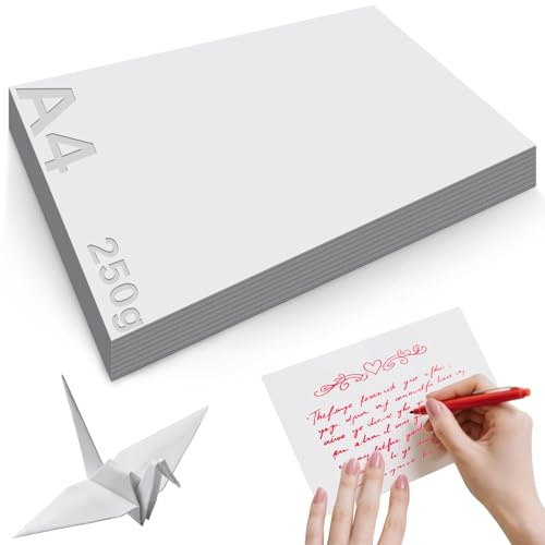 Mbsomnus 60 Stück Tonkarton 297 × 210 mm Dickes Papier A4 zum Drucken 250g/m² Bastelkarton Tonkarton Weiß Dickes Papier für Graffiti Kunstillustrationen Kreative Bastelprojekte
