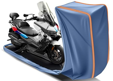 TAJSJNG Full Enclosed Motorcycle Cover Waterproof Outdoor/Indoor Storage Waterproof Motorcycle Cover Heavy Duty Fits Scooter/Moped/Dirtbike Motorcycles Length up to 86.5 with Reflective Strips