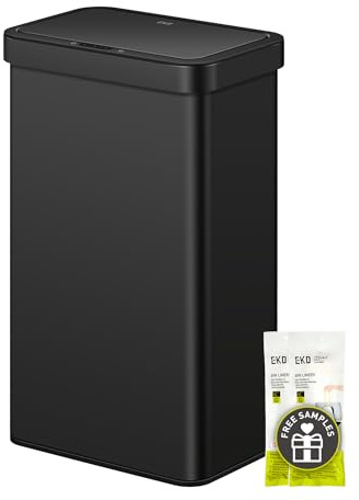 EKO Nova - Cubo de basura rectangular de acero inoxidable sin contacto con sensor de movimiento, 21 galones/80 litros, color negro mate