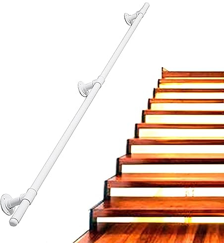 Scala in ferro battuto dallo stile semplice il 0,3 - 6,1 m antiscivolo da giardino con impugnatura di sicurezza per interni e soffitti da parete, colore bianco, durevole ed elegante per uso domestico