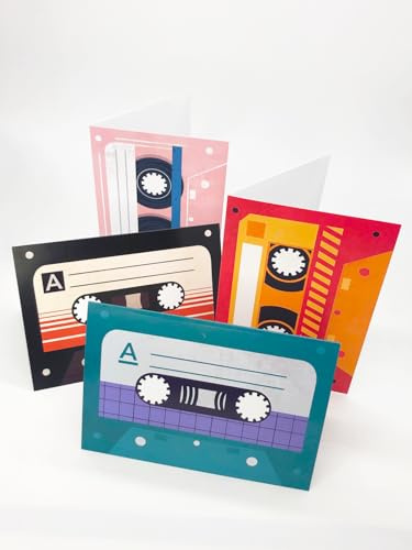 Recordable Audio Mixtape Cards with 30 Seconds Custom Voice or Music. 4 PACK. Perfect for Unique Personalised Gifts. Easy to DIY at home, Just Press to Record & open to play. With Envelopes