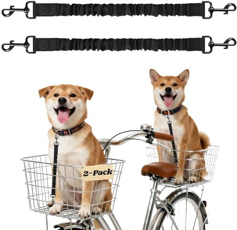 2Pack Dog Seat Belt for Bike Basket,Retractable Pupper Leash for Bike Basket,Canine Bikes Basket Leash,Elastic Pet Seat Belt for Dogs,Seatbelt Leashs for Dogs (Black)