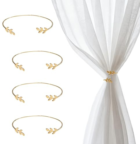 4 Stück Goldene Blatt-Vorhangraffhalter für Gardinen und Wohnräume