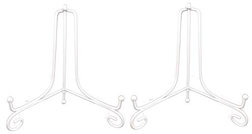 Metal Plate Stands for Display - 8-Inch Adjustable Easel Holders for Decorative Plates, Picture Frames and Cookbooks - White (2-Pack)