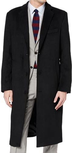 The Platinum Tailor Mens Black Overcoat Wool & Cashmere Warm Winter Mod Coat Black Lining Jacket (US, Numeric, 42, Regular, Regular, Black)