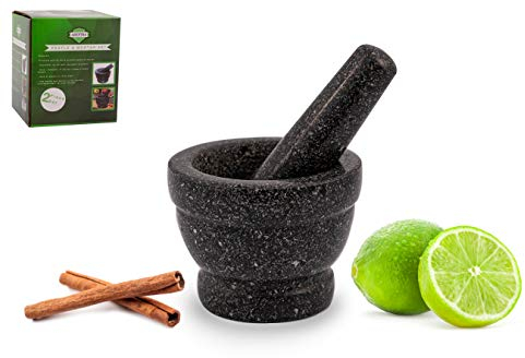 ADEPTNA Premium Solid and Durable Natural Granite Pestle and Mortar Spice Herb Seed Salt and Pepper Crusher Grinder Grinding Paste -Comfortable and Easy to use