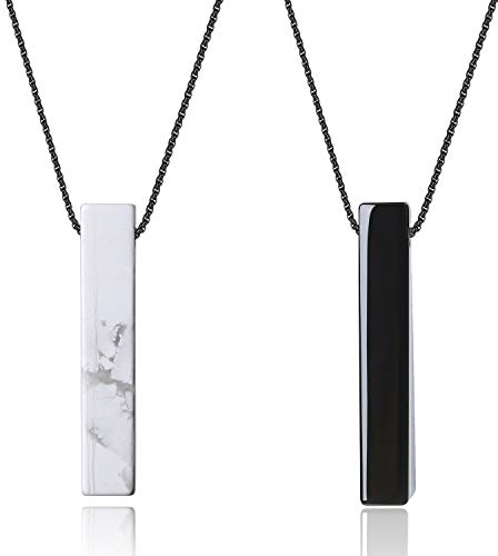 COAI Geschenkideen Feundschaftsketten Partner Ketten aus Obsidian und Howlith Lange Ketten Rechteck Anhänger Bar Necklace