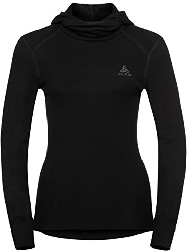 Odlo Thermounterwäsche für Damen Active Warm | Schwarz | Größe M | Langarm-Thermoshirt mit Kapuze und Gesichtsschutz | Warme Skiunterwäsche
