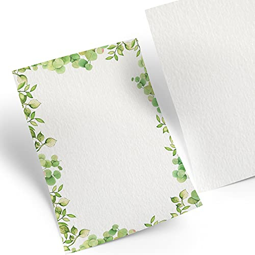 Logbuch-Verlag 50 ark eukalyptus brevpapper DIN A4 vita gröna blad motivpapper bröllop inbjudningar födelsedag 100 g