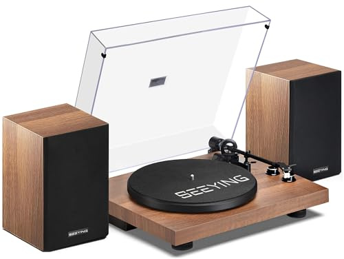 Record Player Vinyl Bluetooth Turntable with 36 Watt Stereo Bookshelf Speakers, Hi-Fi System with Magnetic Cartridge, USB Recording and Auto Stop