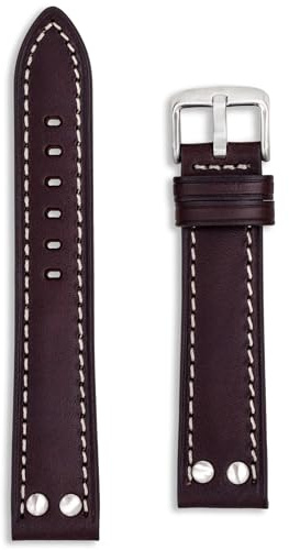 Pilot Leather Aviator Watch Strap | 18mm 20mm 22mm | Black Brown Tan Blue | Flieger Rivet Military Style | Vintage WW2 Design | Riveted Ends | Spring Bars & Tool Included