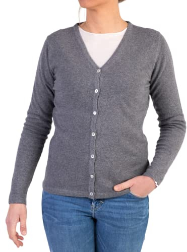 Cardigan Donna Misto Cashmere Golfino Avvitato Bottoni Made in Italy Classico Lana Merinos Giacca Manica Lunga Autunno Maglia Cachemire Autunno Inverno Nero Grigio Beige Invernale (S, Grigio Ferro)