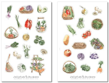 Set de stickers légumes - autocollants livre de cuisine, journal sticker, stickers recettes, cuisine, cuisiner, fruits, nourriture, marché, durabilité, vert, environnement