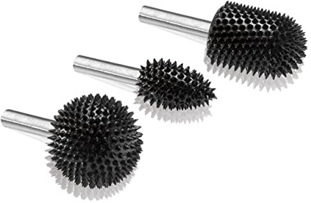 Kutzall Kit de fraises rotatives 3 Pièces - Axe de ¼ po. - Grain Varié - Accessoires de Travail du Bois pour Outils Bosch, Makita, Milwaukee - Carbure de tungstène structuré