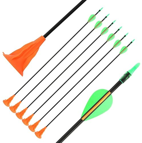 SHARROW Tiro con Arco Flechas de Ventosa Flechas de Fibra de Vidrio para Principiantes Juego de Práctica de Tiro al Blanco (12, Naranja)