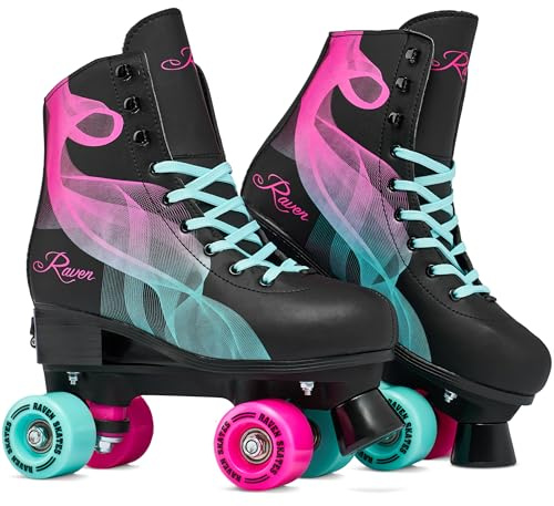 Raven – Pattini a rotelle per bambini, ragazze, adulti, bambini – Pattini a rot elle – In linea – Freno in PVC resistente – Ruote in gomma – Serena Mint/Pink, taglia 39-42 (25-26,5cm)