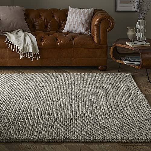 Lord of Rugs Wool Pebble Rug for Living Room Bedroom Delilah Quality Hand Woven Luxurious Soft Textured Mottled Beaded Rug Cream Large 160x230 cm (5'3x7'7)