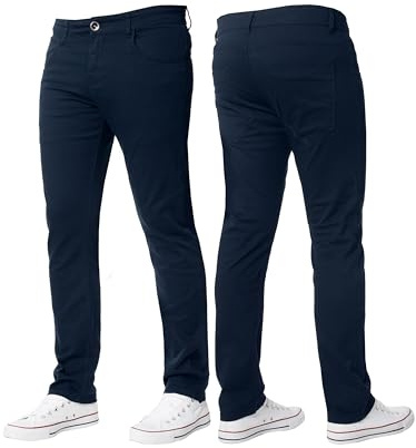 BRAND KRUZE Herr stretch smal passform chinos byxor casual arbete jeans byxor, Marinblått Xsp, 34W x 34L