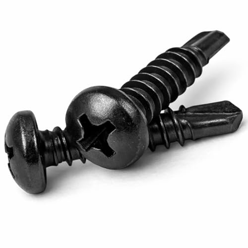 4,8 mm x 50 mm stål självuttagande skruvar svart för plåtar, tak, fönster (50-pack)