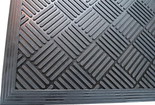 SrS Rugs® Rubber Mats Outdoor Entrance Non Slip Anti Fatigue Drainage Holes (Rubber Criss Cross, 90cm x 150cm)