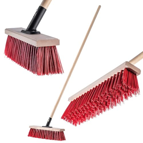 KADAX Straßenbesen mit langem Stiel aus Holz und Nylon, Kehrbesen mit Metallstielhalterung, breiter Industriebesen, komfortabler Saalbesen, Sand, Verschiedene Großen (40cm Rot)
