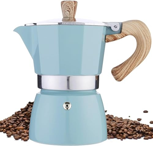 Retoteng Cafetière à moka italienne 3 tasses/141,7 g – Machine à expresso pour le camping – Percolateur à café cubain manuel – Machine à café italienne à expresso Greca – Percolateur (bleu)