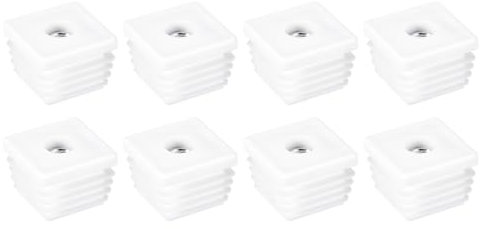 QUARKZMAN Carré Tubes, 8pcs 30 x 30mm - PP Chaise Housse avec M8 Filetage, Fileté Insert pour Meuble Pieds, Réglable Jambe Prise Chaise Tuyau Extrémité Bouchons (Blanc)