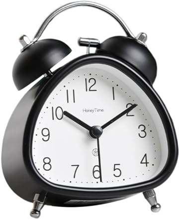 Réveil, Réveil en métal avec double cloche, Réveil silencieux sans tic-tac rétro vintage pour bureau, table, table de nuit avec fonction de veilleuse pour les dormeurs profonds (Noir)