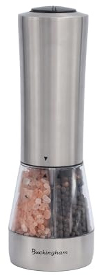 Buckingham Electric Salt and Pepper Mills Dual Function 2 in 1 Battery Operated Combi Mill with Adjustable Ceramic Grinders Mechanism