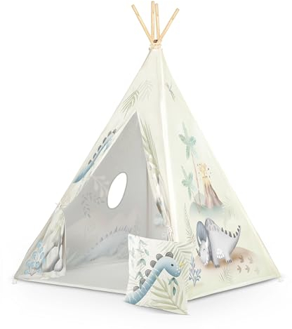 Nukido Tipi Zelt Für Kinder Tippi Kinderzelt Montessori Spielzelt Lesezelt Kinderspielzelt Für Drinnen Mit Zeltstabilisator Dekokissen Hellgrün Grau Weiß 114 × 114 × 165 cm