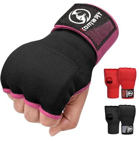 Kombat Gel Boxing Hand Wraps for Men & Women, Padded Inner Gloves with 75cm Quick Wrist Wraps, Knuckle & Wrist Protection for Boxing, MMA, Muay Thai, Kickboxing,Large, Black/Pink