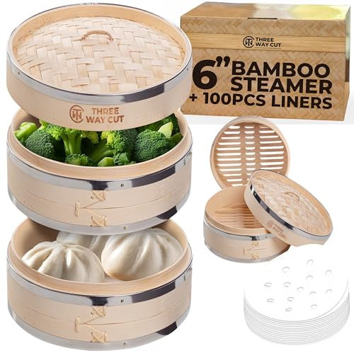 6 inch Dumpling Bamboo Steamer w/ 100PCS Liners Solo Size Extra Deep Basket