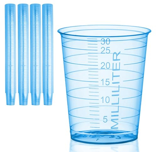 HaseMed - Vasos de plástico graduados de 30 ml, para medicina, laboratorio, muestras y hogar, higiénicos y versátiles, juego de 80 unidades (azul)