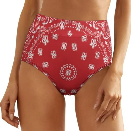 KWQDOZF Mutandine da Donna a Vita Alta con Motivo a Bandana Rossa, Traspiranti, Divertenti, Slip