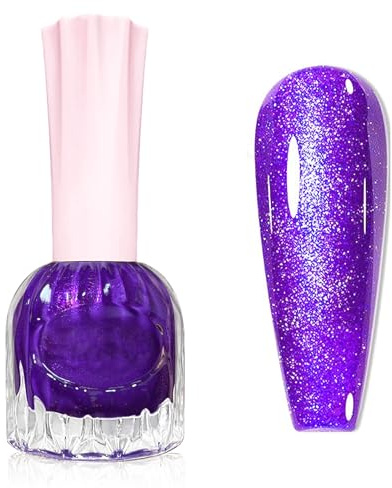 Purple Glitter Nail Varnish - Purple Nail Polish - 60 Seconds Nail Varnish Quick Dry - Shimmer Nail polish - High Gloss Nail Polish Long Lasting Breathable No Bake for Women Girls