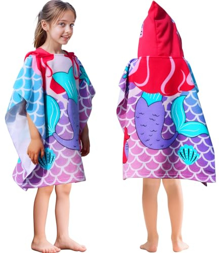 Domueay Poncho Toalla Ninas con Capucha, Rosa Microfibra Toalla de para Playa Surf Piscina, Toalla de Baño Poncho, Suaves y Absorbente Albornoz, para Niña 2-6 años, 60x60cm