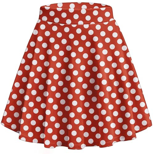 HOTOUCH Gonna da donna elasticizzata in vita, gonna a pieghe svasata, mini gonna skater per casual, scuola, feste, festival, rosso bianco, M