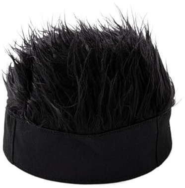 Hat Wig Unisex Beanie Wig Hat Synthetic Short Hair Caps Beanie Hat Spiked Fake Hair Hat Wigs Short Melon Headband Prop Headwear(Black)