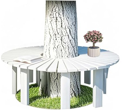 Genérico Banco De Árbol Envolvente, Gran Capacidad De Carga, Bancos De Madera En Forma De Abanico For Parque,Patio,Césped Y Jardín.(White)