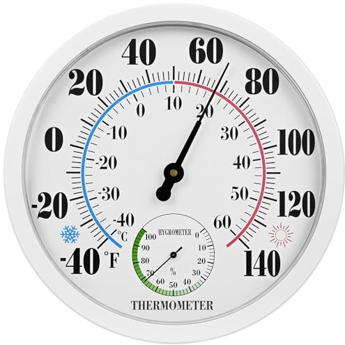 10 Inch Indoor Outdoor Thermometer Hygrometer Combo, Large Dial Analog Temperature Humidity Gauge, Wall Mount Weather Thermometer for Home Patio Greenhouse Garage Room