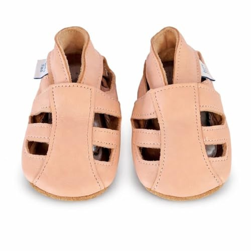 Dotty Fish Sandali in Pelle Barefoot, Suola Morbida - Rosa 12-18 mesi