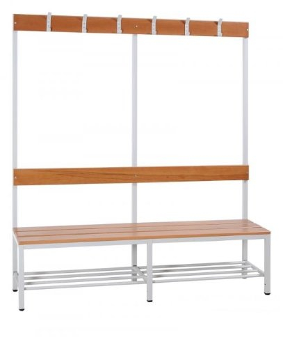 Lüllmann Sitzbank Garderobensitzbank Umkleidebank mit Schuhrost 120cm 806100 Buche, Gestell Stahl Lichtgrau