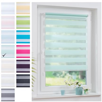 ourdeco® Doppel-Rollo, Duo-Rollo / 60 x 160 cm pastellgrün/lichtdurchlässig, Blickdicht, Montage ohne Bohren