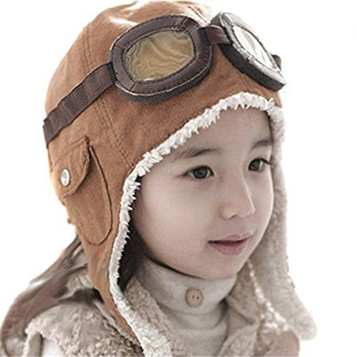 Amorar Pilot Aviator Fleece warme Mütze mit Ohrenschützer Brille für Baby Kinder Kinder,EINWEG Verpackung