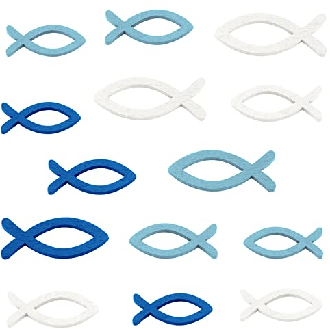 FEPITO 144 Stück Holz Deko Fische Streu Taufe , Konfirmation Deko