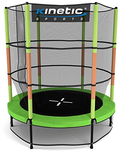 KINETIC SPORTS Kinder Trampolin Jumper 140 cm - Inklusive Gummiseil Federung, Sicherheitsnetz mit Reißverschluss, Rahmenpolster, Schutz Bodennetz - Indoor Kindertrampolin Spielzeug